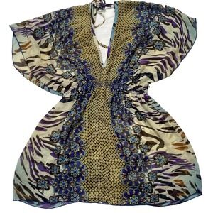 Vintage Y2K Multi-coloured boho inspired butterfly sleeve top Women's Size S